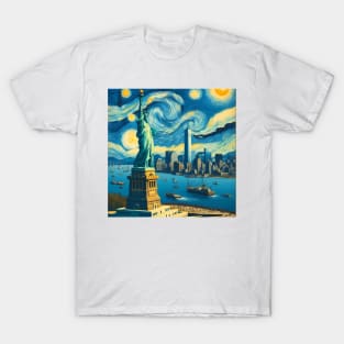 New York City, USA, in the style of Vincent van Gogh's Starry Night T-Shirt